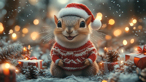 松鼠冬日圣诞林中
