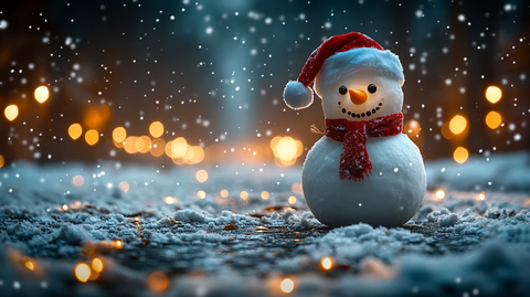 雪夜雪人圣诞帽