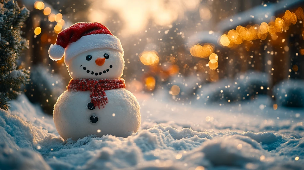 雪夜雪人圣诞帽