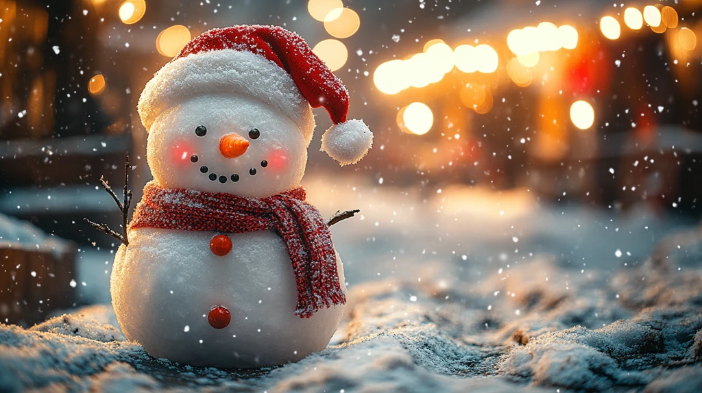 雪夜雪人圣诞帽
