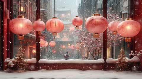 新春佳节雪景窗前