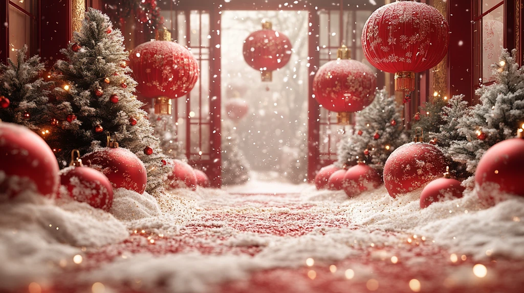 新春佳节雪景窗前