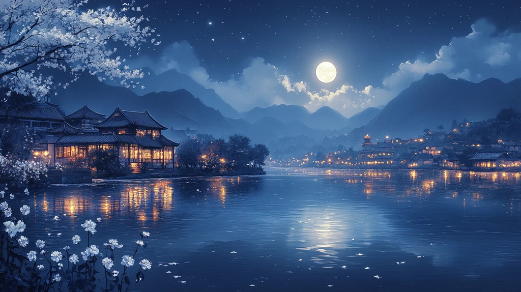 白梅江畔月夜图
