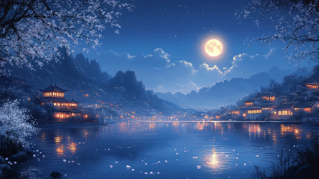 白梅江畔月夜图