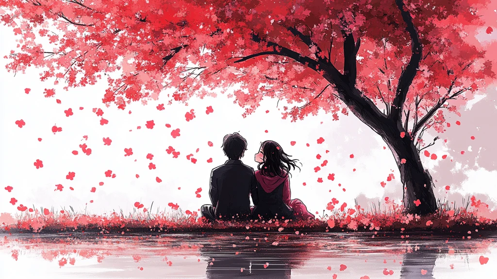 樱花树下情侣背影