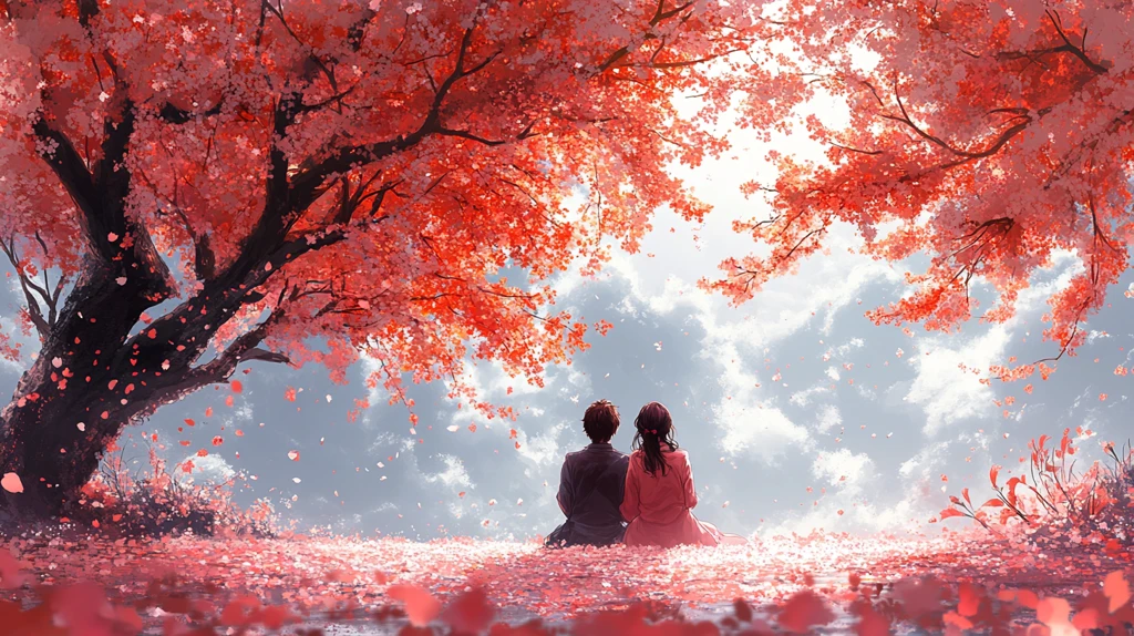 樱花树下情侣背影