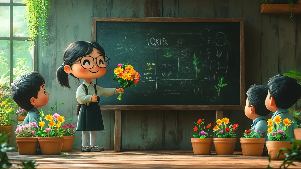 老师送花给学生