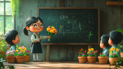 老师送花给学生