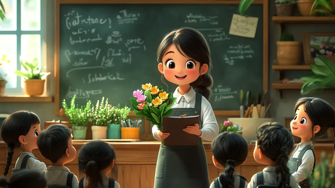 老师送花给学生