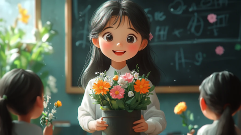 老师送花给学生