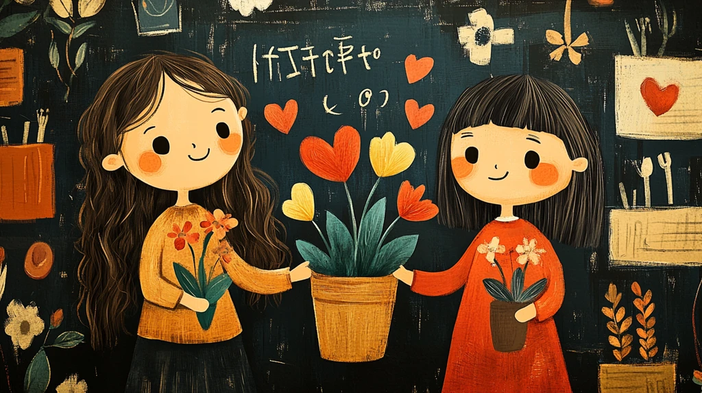 小女孩送花给老师