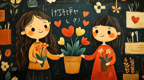 小女孩送花给老师