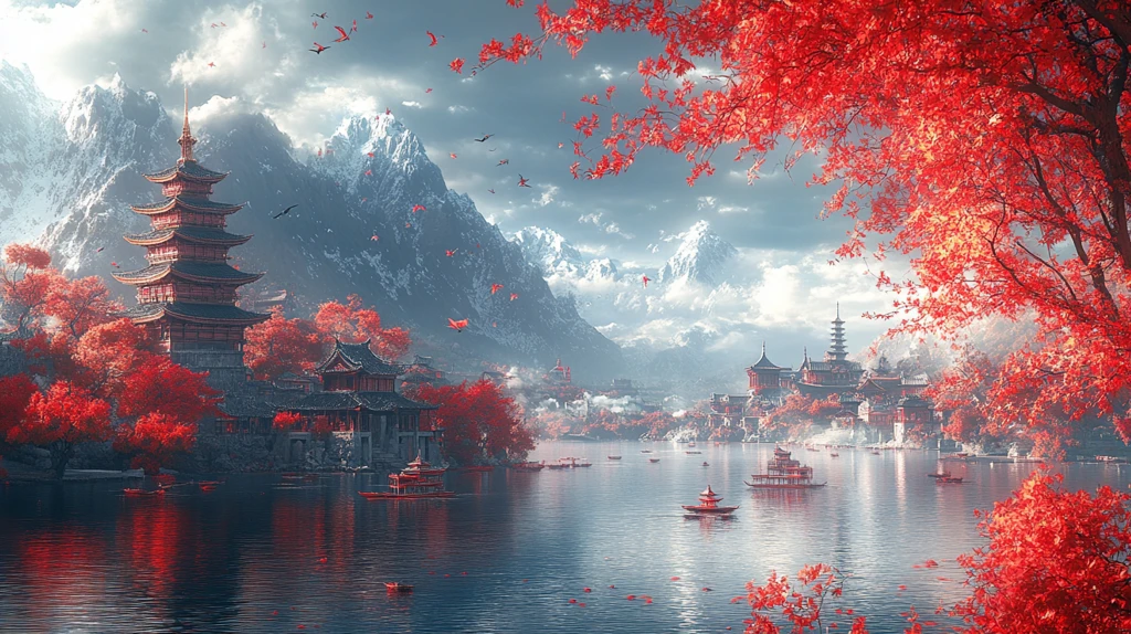 古寺月夜山水图