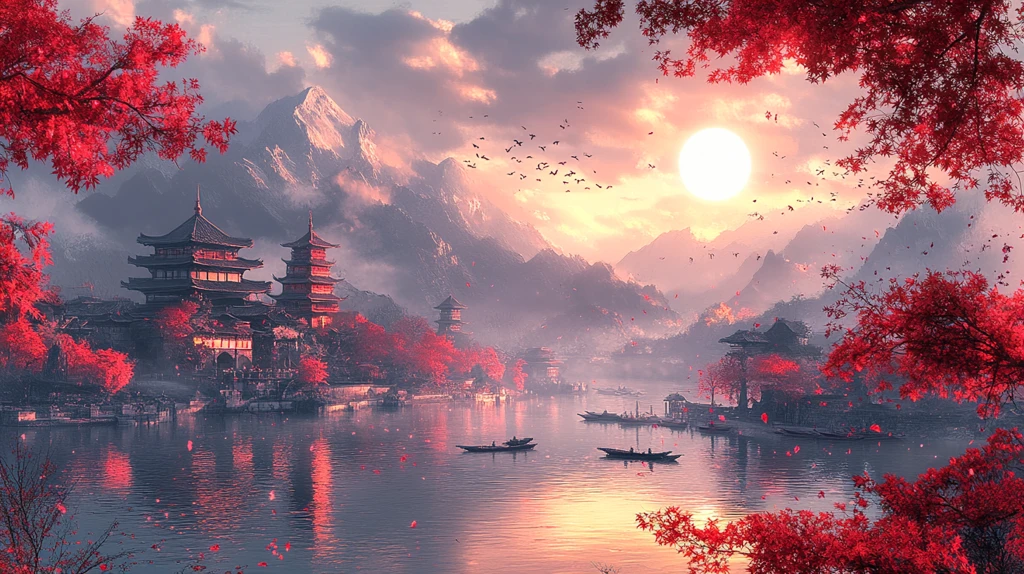 古寺月夜山水图