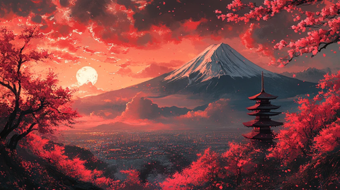 富士山樱红映天