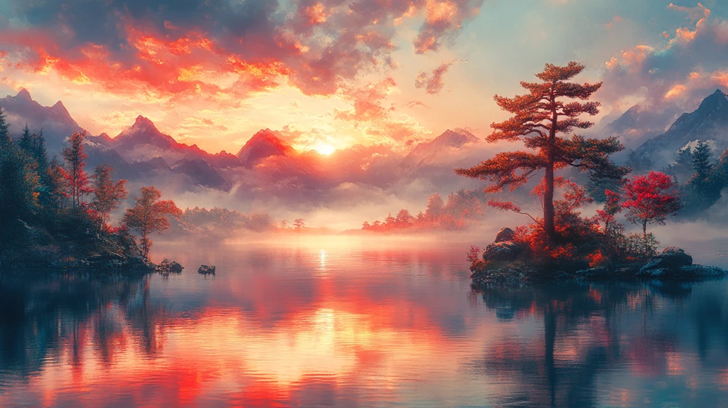 山水红蓝交替图