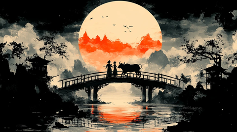 双人舞牛桥剪影