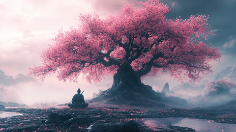 樱花树下武士冥想