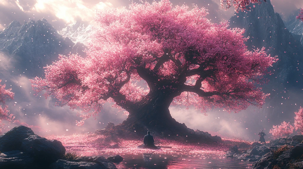 樱花树下武士冥想