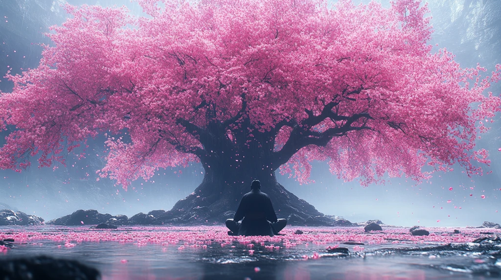 樱花树下武士冥想