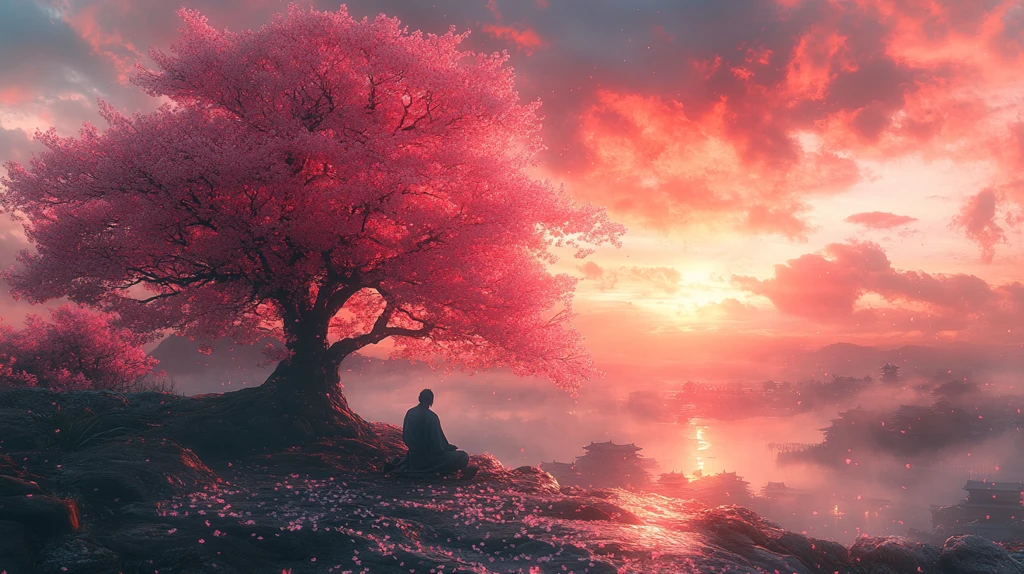 樱花树下武士冥想