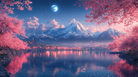 樱花静夜山水