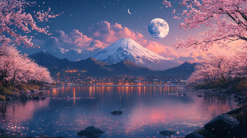 樱花静夜山水