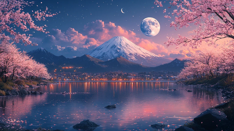 樱花静夜山水
