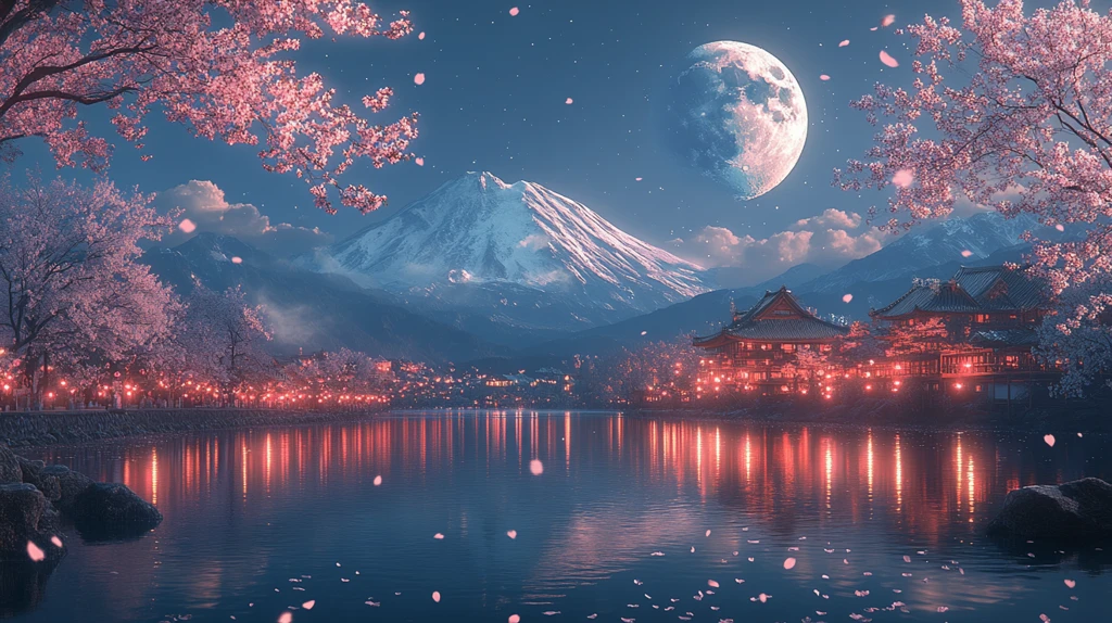 樱花静夜山水