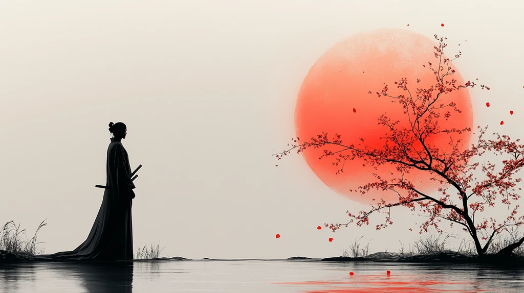 樱花背景下武士静立