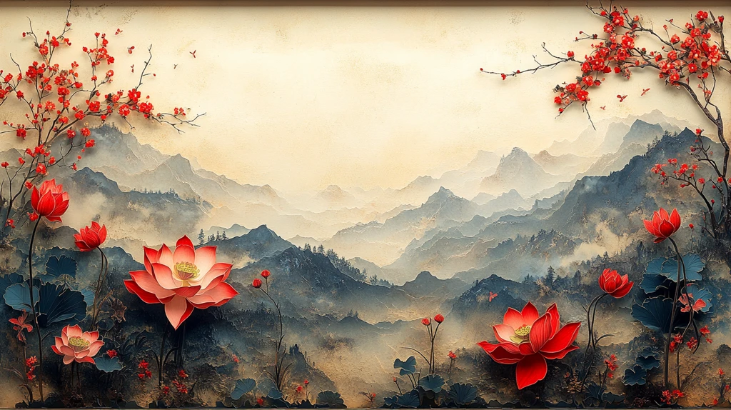 莲花前景梅花开