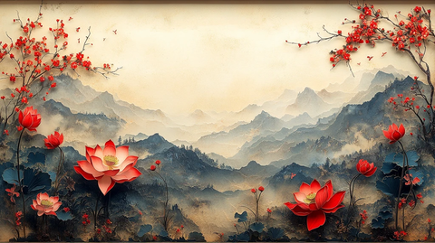 莲花前景梅花开