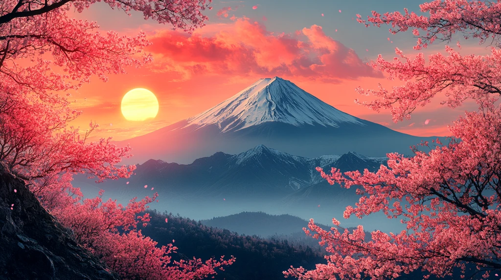 樱花与山