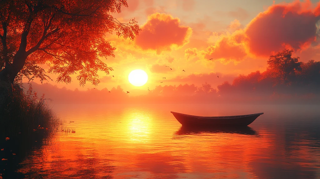 金色夕阳映水面