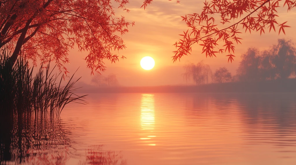 金色夕阳映水面