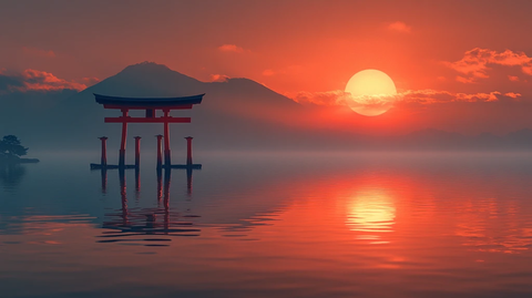 金色夕阳映水面