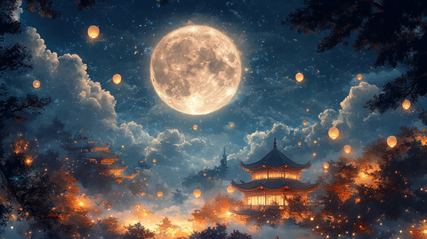 月下桂花灯火云