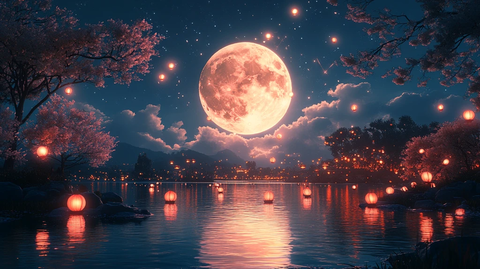 月下桂花灯火云