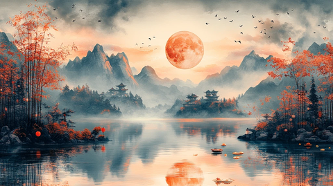 中秋月圆灯火明