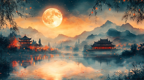 中秋月圆灯火明