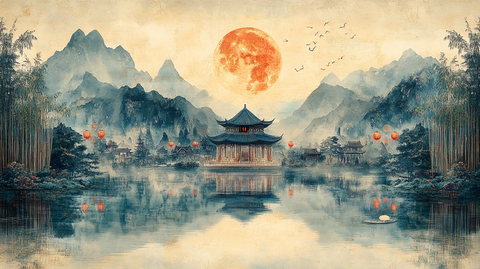 中秋月圆灯火明