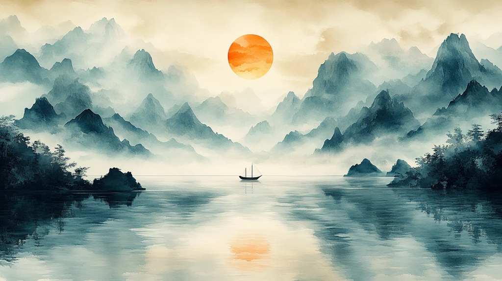 山水云间小舟行