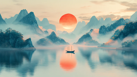 山水云间小舟行