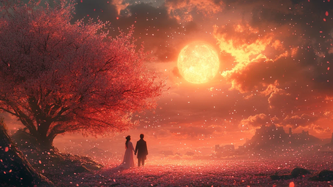 樱花树下手牵手