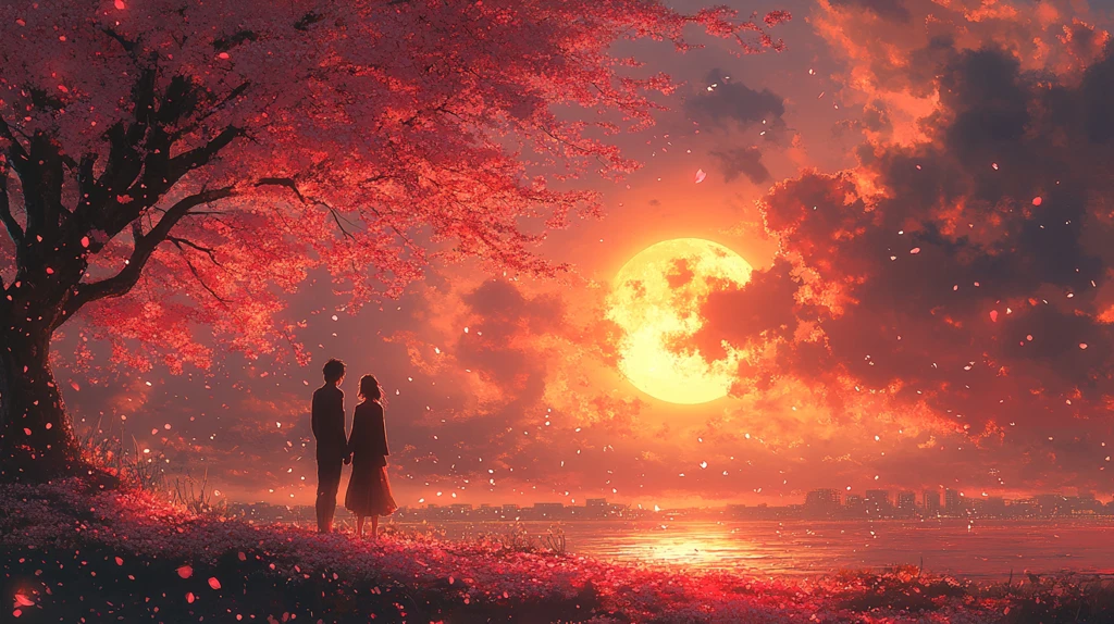 樱花树下手牵手