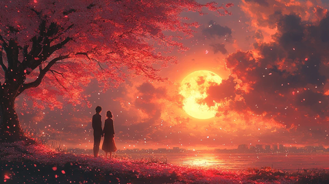 樱花树下手牵手