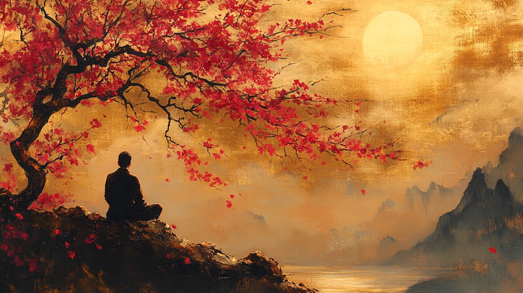 樱花树下静坐图