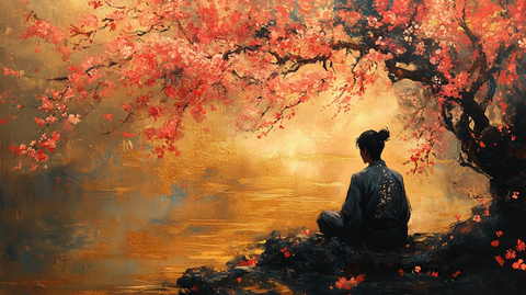 樱花树下静坐图