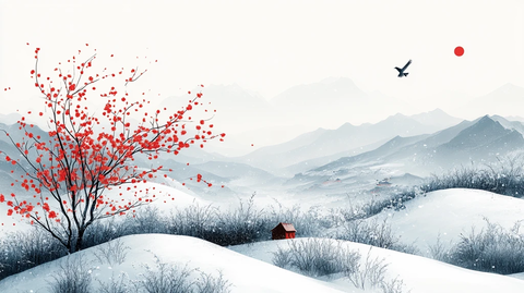 立冬霜草飞鸟图