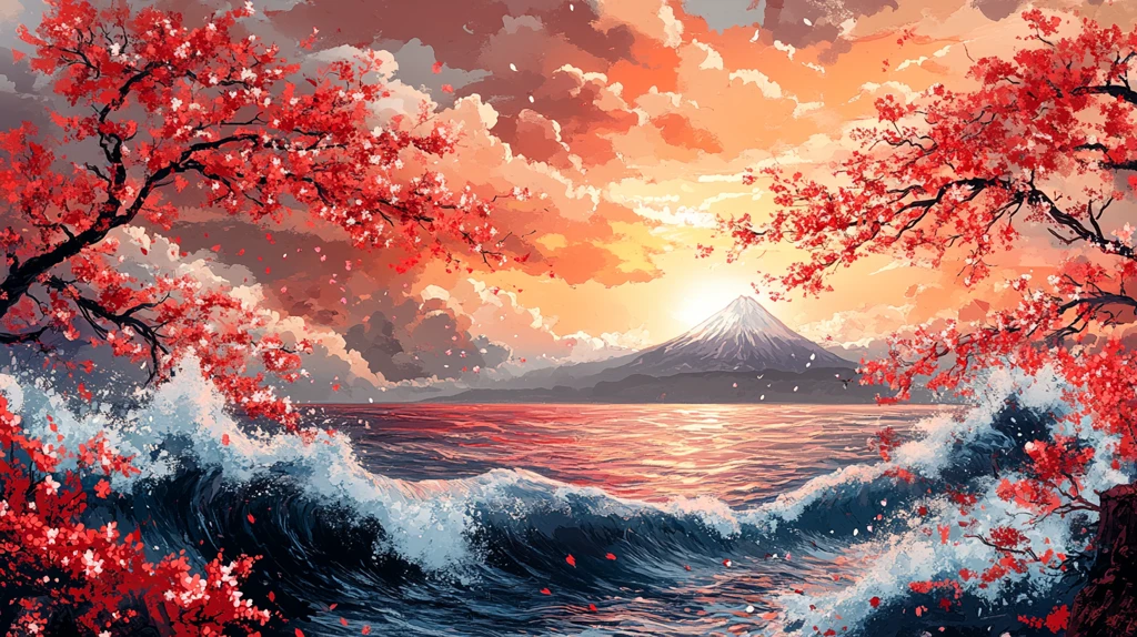 樱花海浪富士山